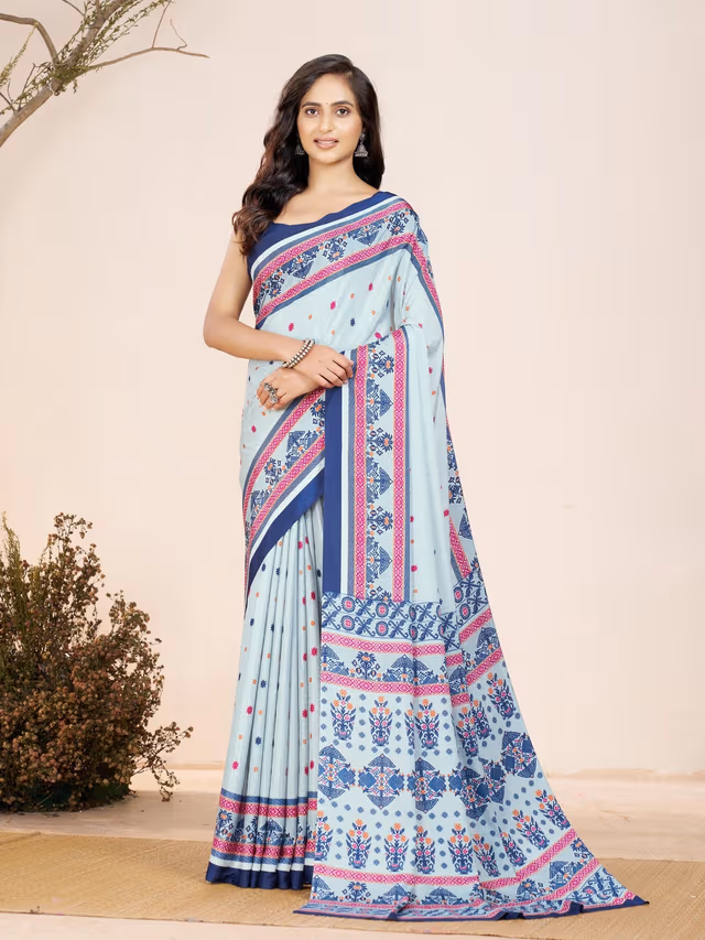 Blue floral crepe Garden Vareli saree